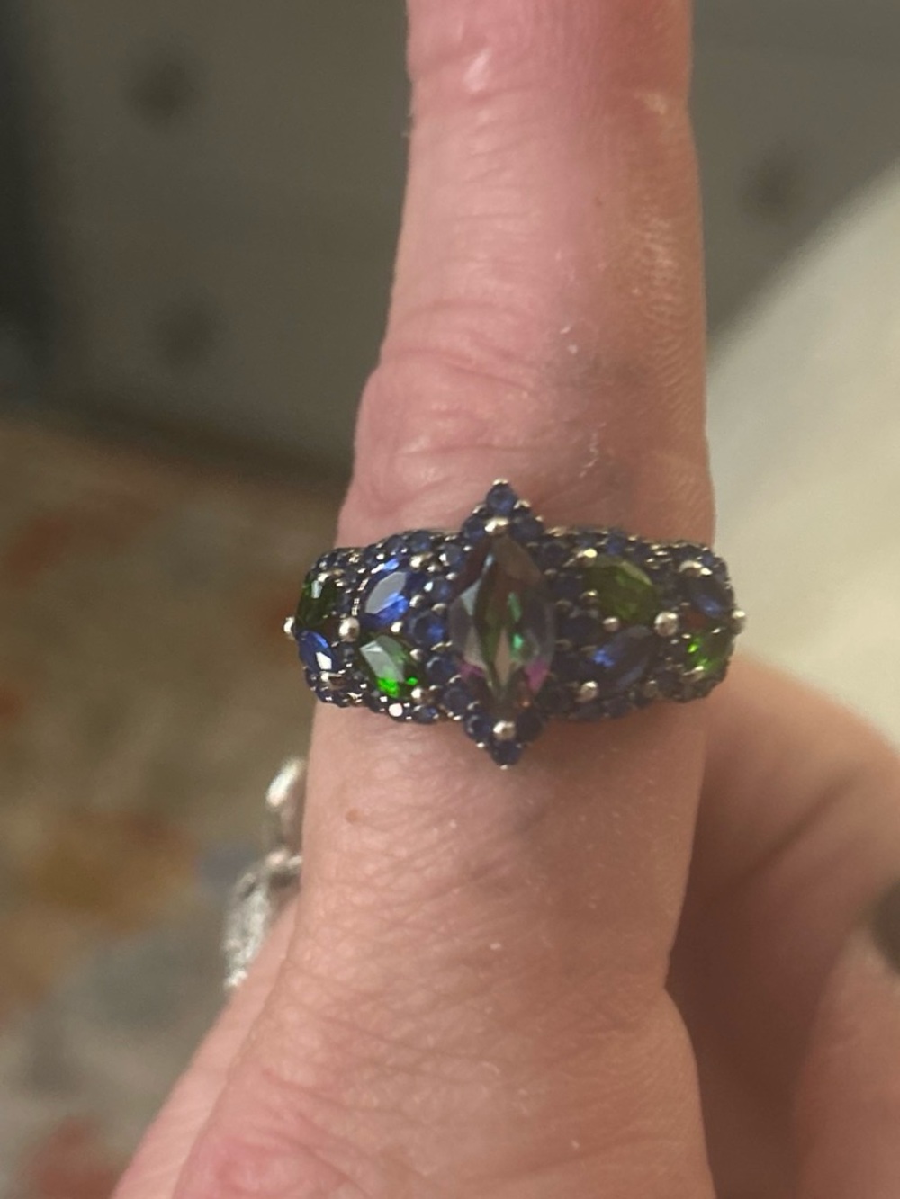 Sterling Silver and Mystic Topaz with Blue Spinel Size 8 Ring